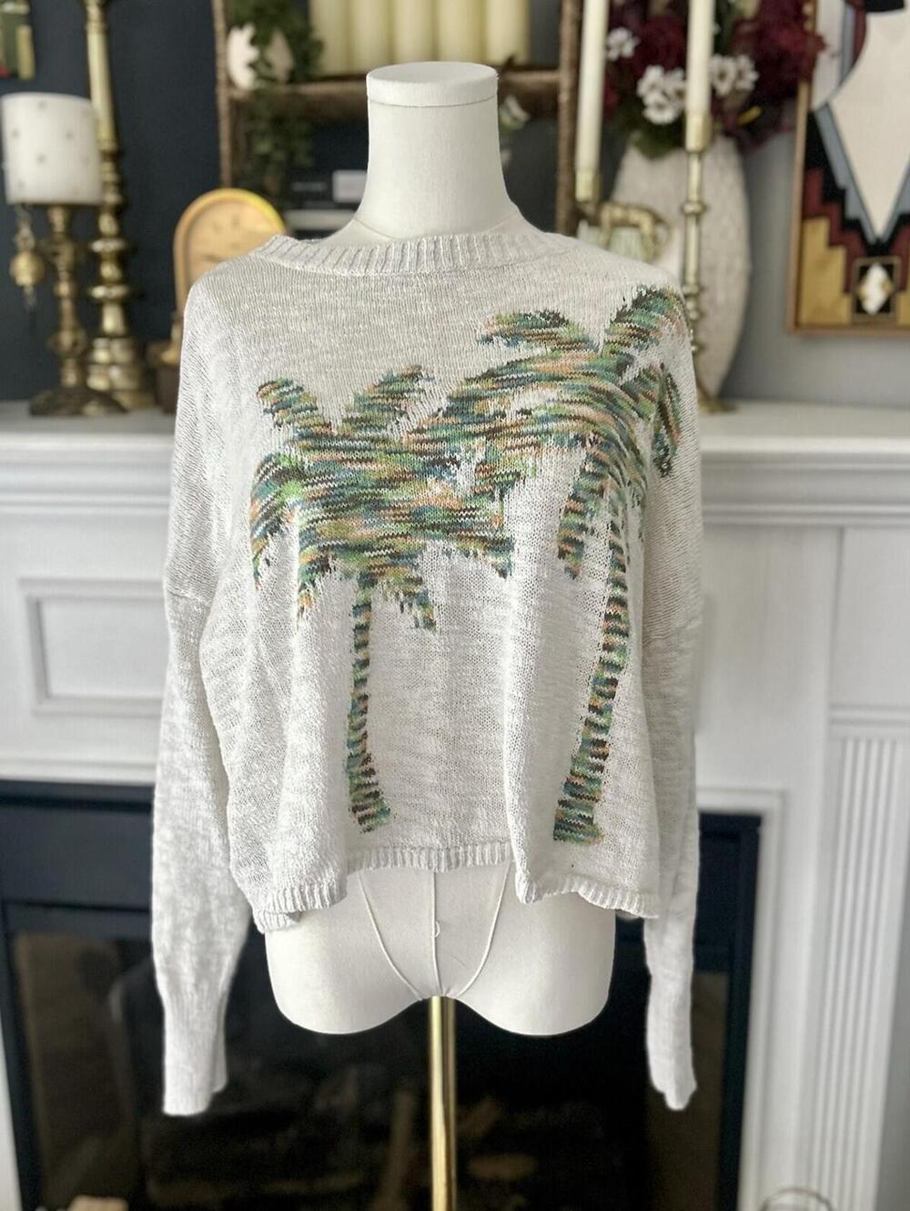 Lou & Grey Women’s Knitted Cropped Sweater Palm Tree Print Size Medium